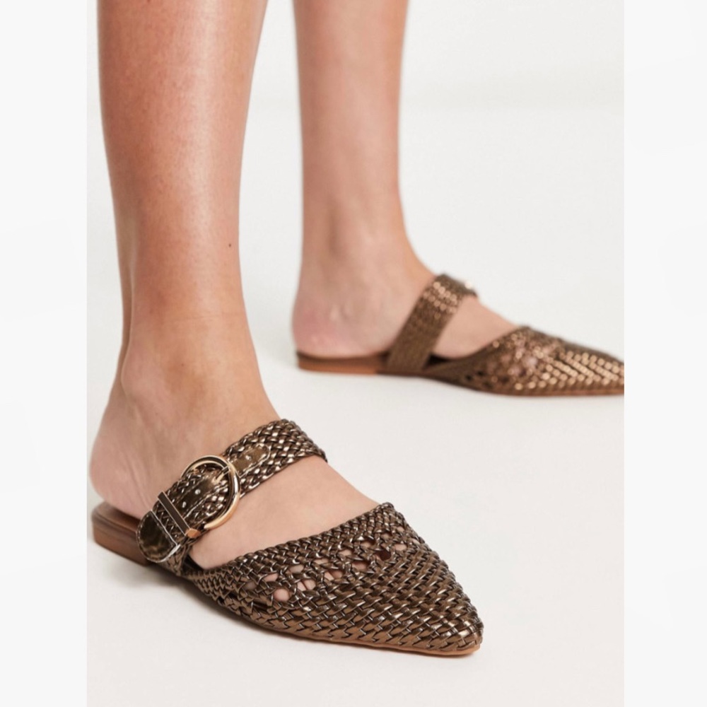 ASOS Lisbon Pointed Woven Ballet Flats in Bronze